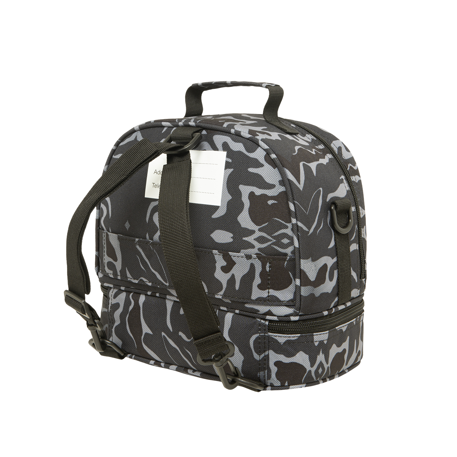 τσαντάκι φαγητού Polo παιδικό σε γκρι παραλλαγή με μπροστινό σχέδιο αναβάτη quad και καρό σημαία αγώνα.