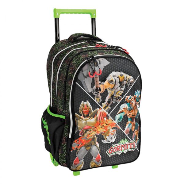 gim-trolley-backpack-gormiti-lords-335-56074-1200x1200 Σχολική τσάντα τρόλεϊ Gormiti σε μαύρο χρώμα με πράσινες λεπτομέρειες και σχέδιο χαρακτήρων Gormiti στο μπροστινό μέρος.