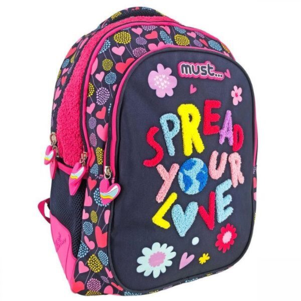 Σχολικό σακίδιο πλάτης MUST με πολύχρωμα σχέδια και ανάγλυφο κείμενο spread your love