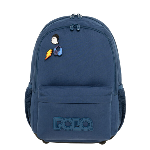 PINS 901059-5200 POLO ΣΧΟΛΙΚΗ ΤΣΑΝΤΑ ΜΕ 2 ΚΥΡΙΕΣ ΘΗΚΕΣ ΚΑΙ 1 ΜΠΡΟΣΤΙΝΗ ΤΣΕΠΗ, ΜΠΛΕ ΧΡΩΜΑ ΚΑΙ 6 ΔΙΑΦΟΡΕΤΙΚΕΣ ΚΑΡΦΙΤΣΕΣ ΓΙΑ ΝΑ ΔΙΑΚΟΣΜΗΣΕΤΕ ΤΗΝ ΤΣΑΝΤΑ ΣΑΣ