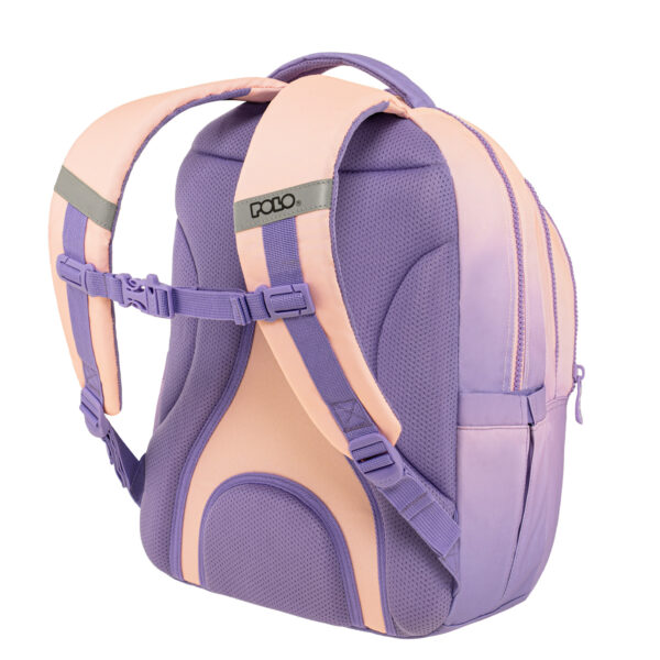 POLO σακίδιο πλάτης 901078-8411 μπεζ και μωβ με πολλαπλές θήκες, ιδανικό για σχολείο, φροντιστήριο και καθημερινή χρήση.